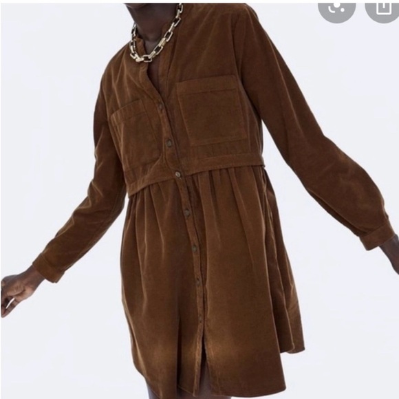 Zara Dresses & Skirts - Zara Corduroy Brown Shirt Dress Babydoll Boho S Coquette Cottagecore Academia